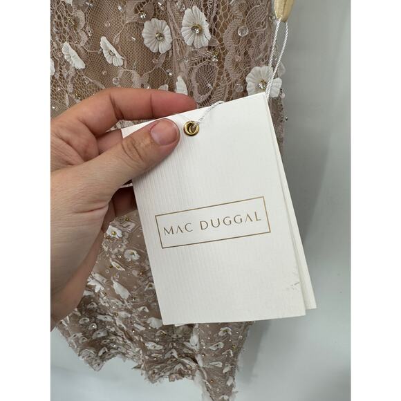 Mac Duggal 67853 Beaded Floral Applique Ivory Nude Midi Sheath Dress Size 10 NWT - Picture 8 of 9